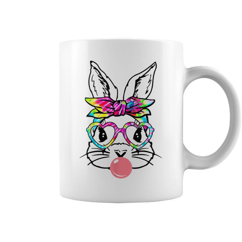 Cute Bunny With Bandana Heart Glasses Bubblegum Easter Day Coffee Mug