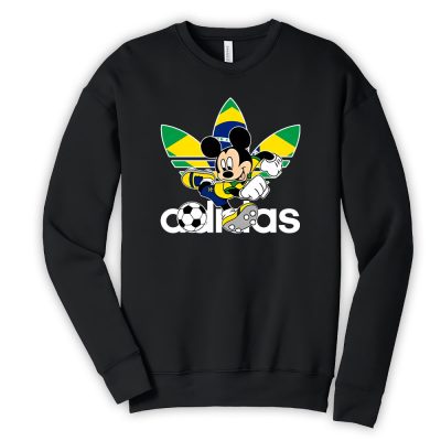 Brazil Football Mickey Mouse Adidas Unisex Cotton Pullover Sweatshirt TBS1100